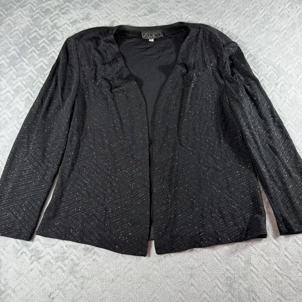 Alex Evenings Women's 2 Piece XL Open Cardigan Tank Set‎ Black Sequin 3/4 Sleeve